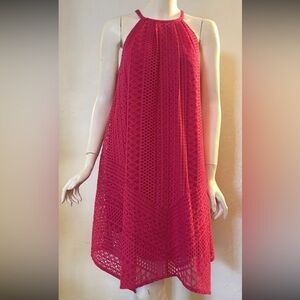 Maggy London Pink Lace Eyelet Keyhole Back Sleeveless Asymmetrical Dress Size 8